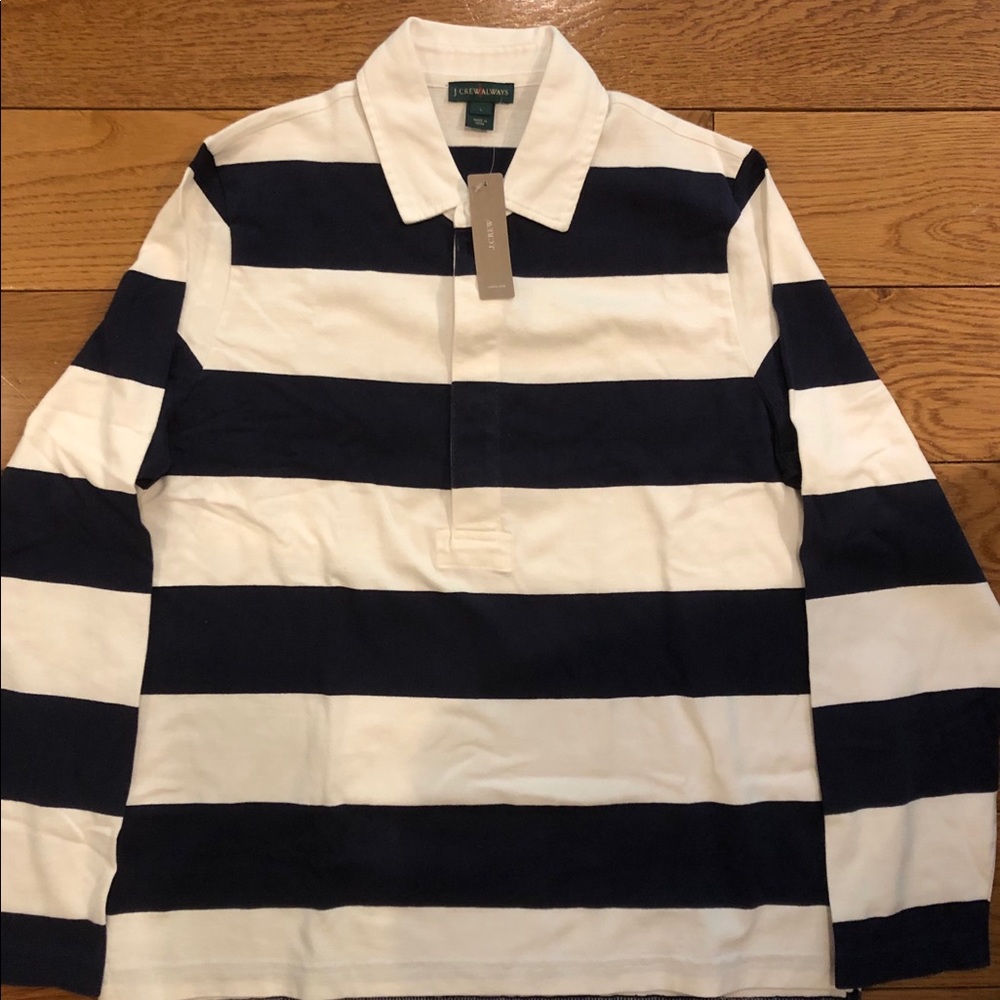 J Crew Blue & White Striped Rugby - Large